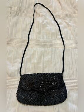 Vintage La Regale Beaded Sequin Evening Bag Hand Clutch With Rope Strap